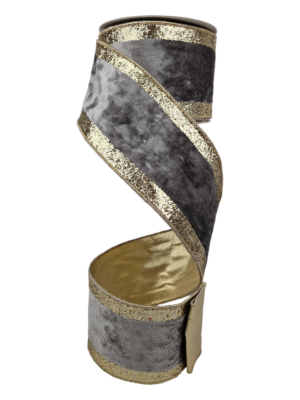 Thumbnail: Velvet Ribbon with Glitter Edge, Grey, 4" * 10M