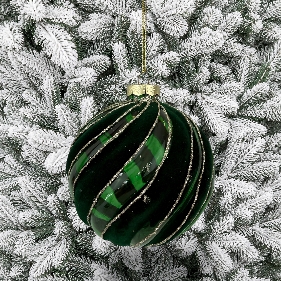 Thumbnail: Set of 6 Emerald Green Swirl Glass Baubles