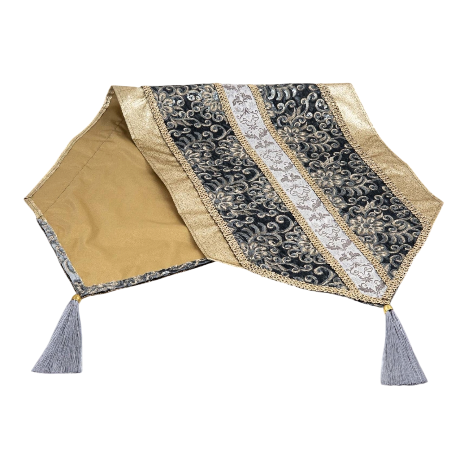 Short Table Runner, Blue and Champagne