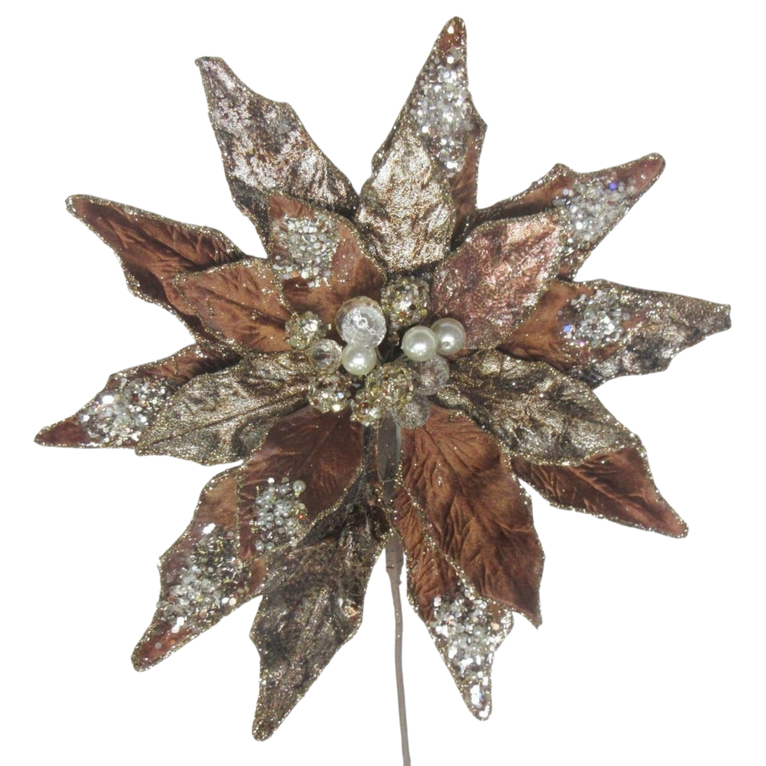 XL Luxury Poinsettia With Clip, Caramel Brown