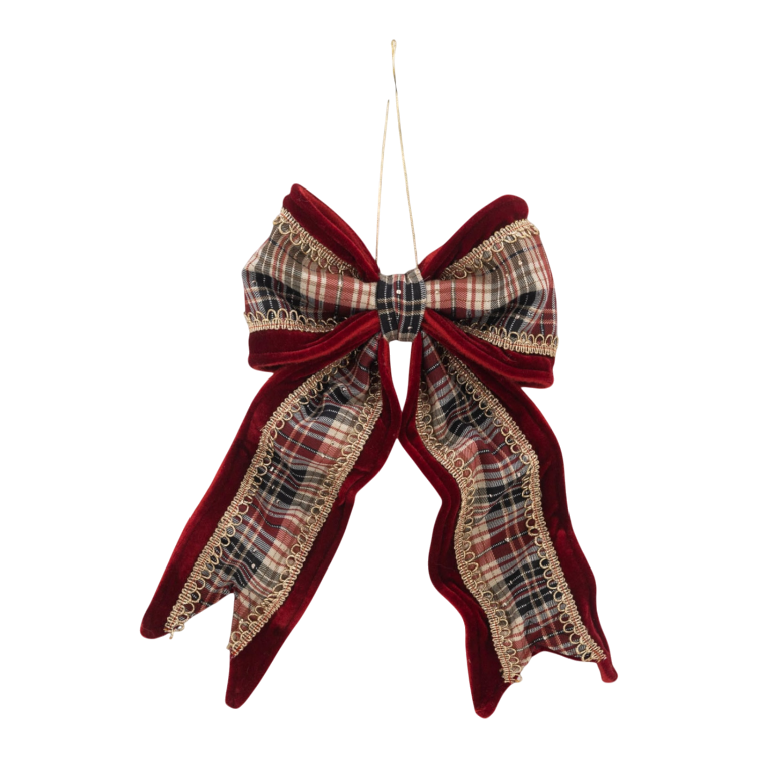Hanging Bowknot, Burgundy Tartan, 35CM