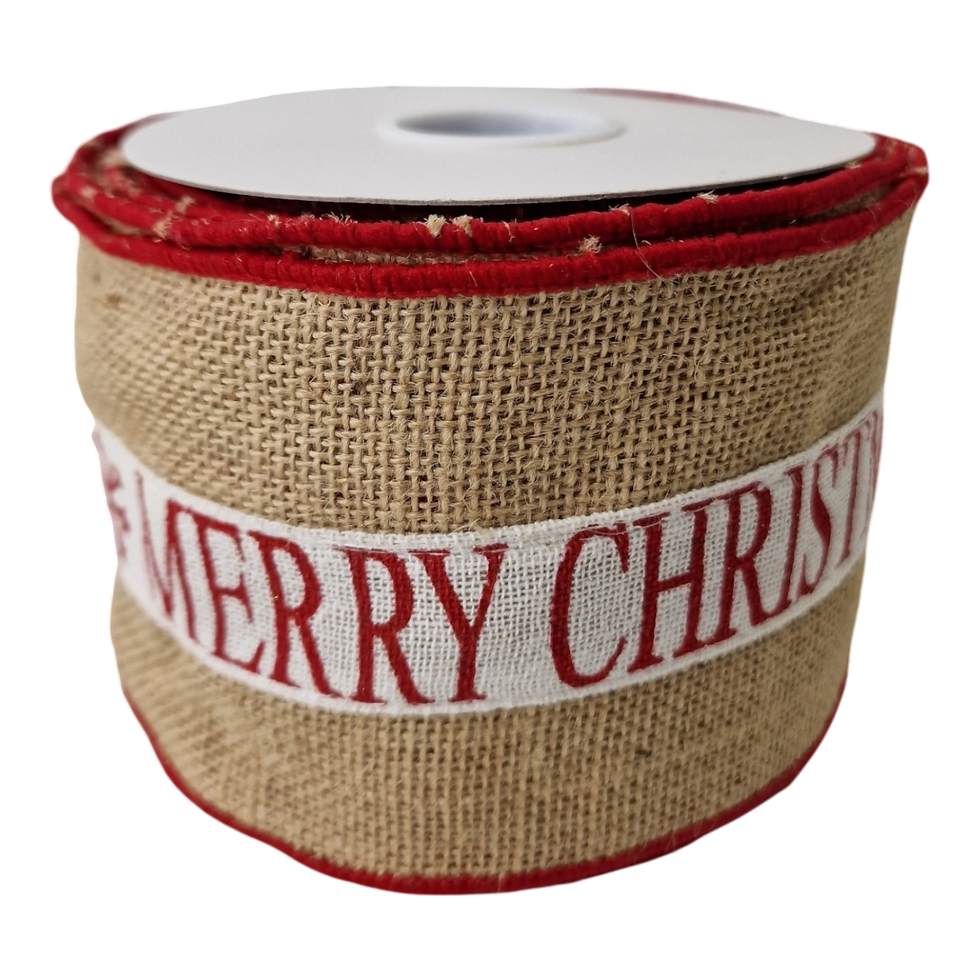 Thumbnail: Burlap Ribbon with Merry Christmas, 4" 10M