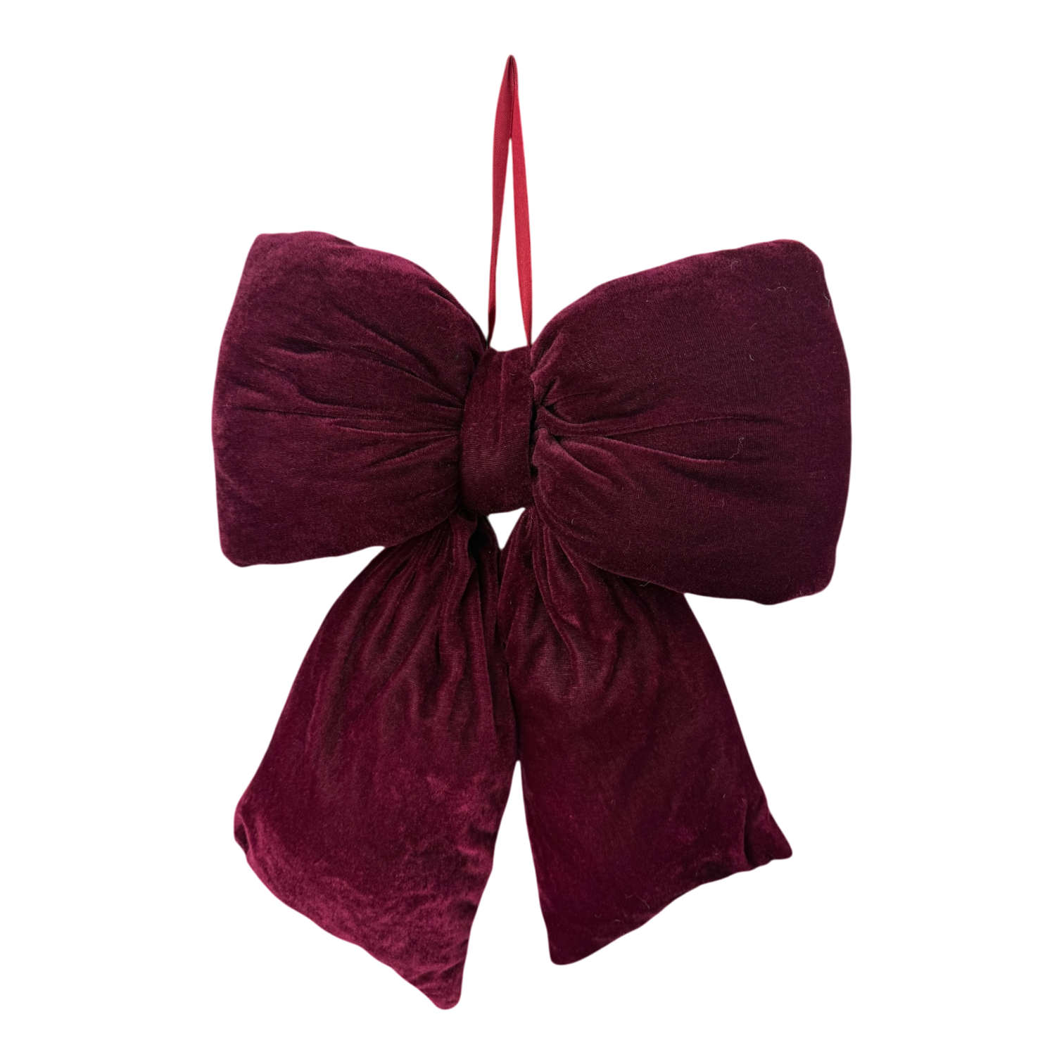 Burgundy Plush Velvet Bow Christmas Hanging Decoration - 37cm