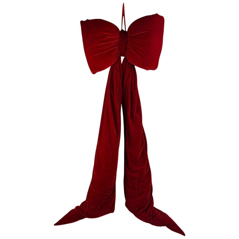 Thumbnail: Extra Large Red Plush Velvet Bow Christmas Hanging Decoration - 150cm