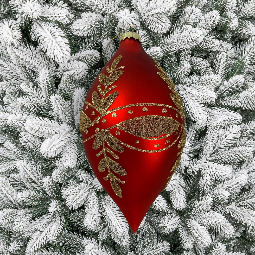Thumbnail: Classic Red/Gold Oblong Glass Bauble - Set of 6