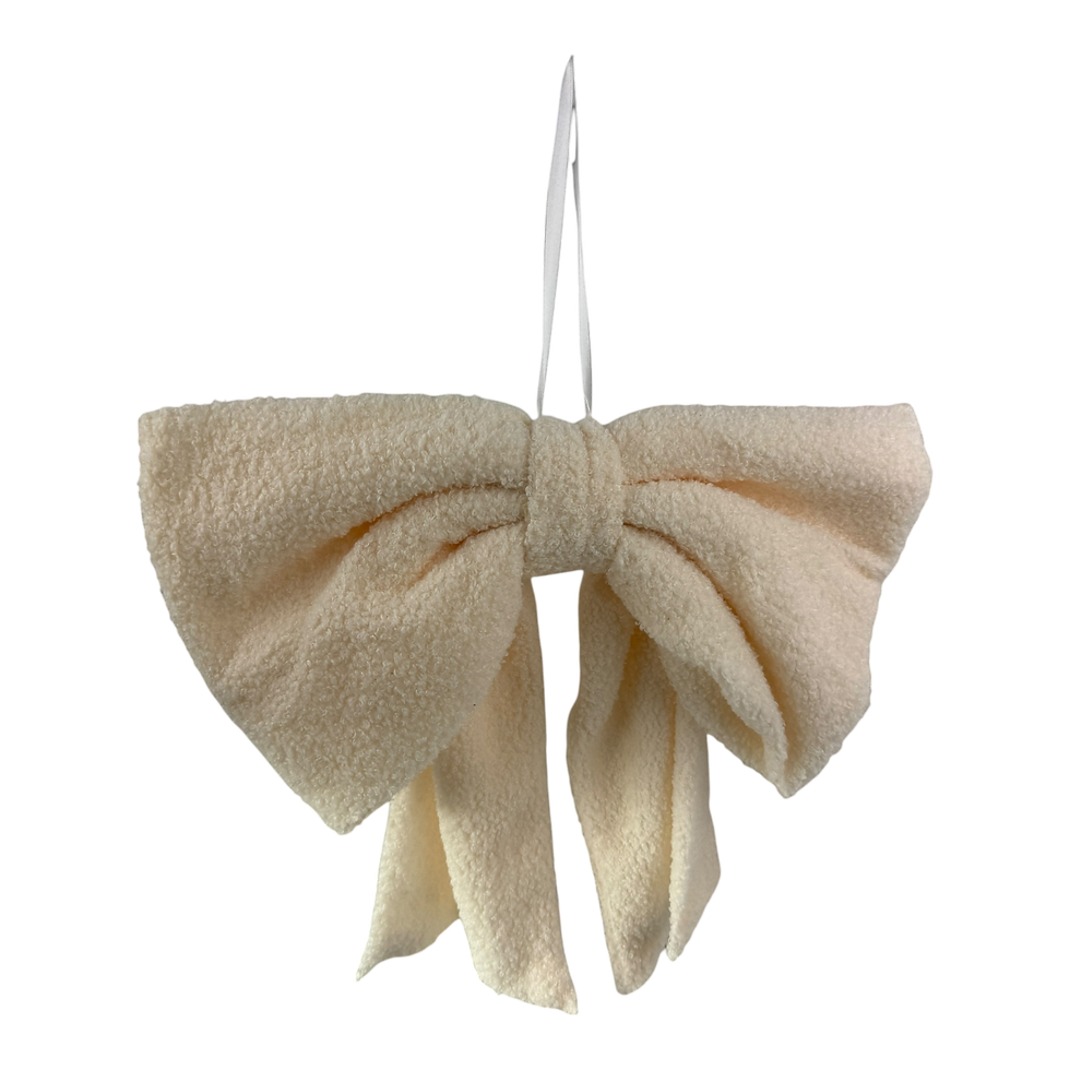 Thumbnail: Cream Boucle Bow Christmas Hanging Decoration - 37cm
