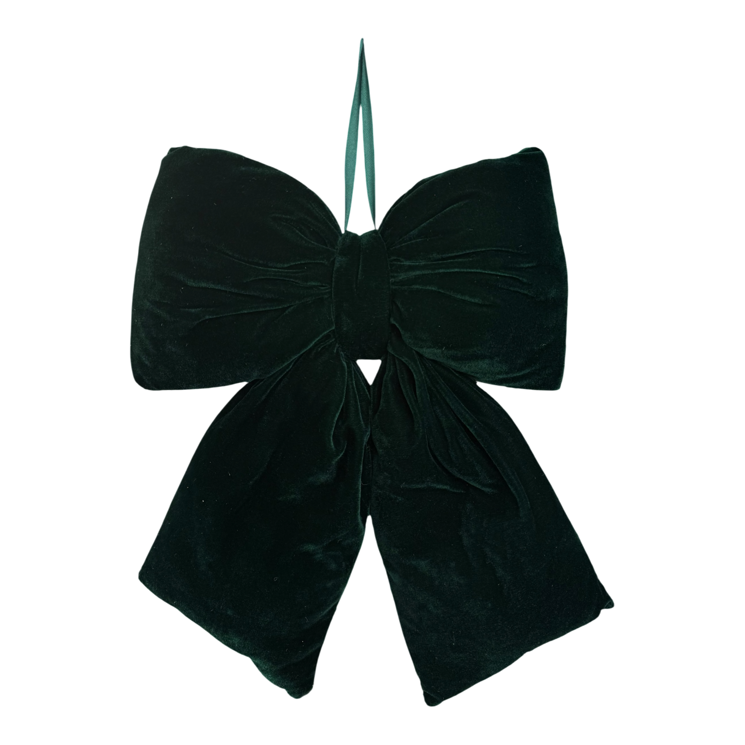 Dark Green Plush Velvet Bow Christmas Hanging Decoration - 37cm