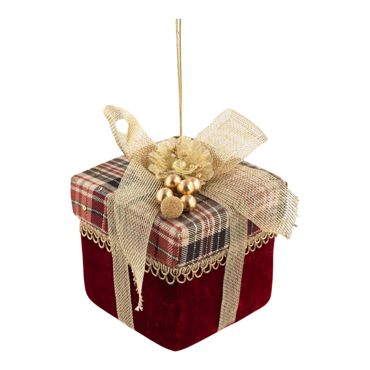 Hanging Gift Box, Burgundy Tartan, 10CM