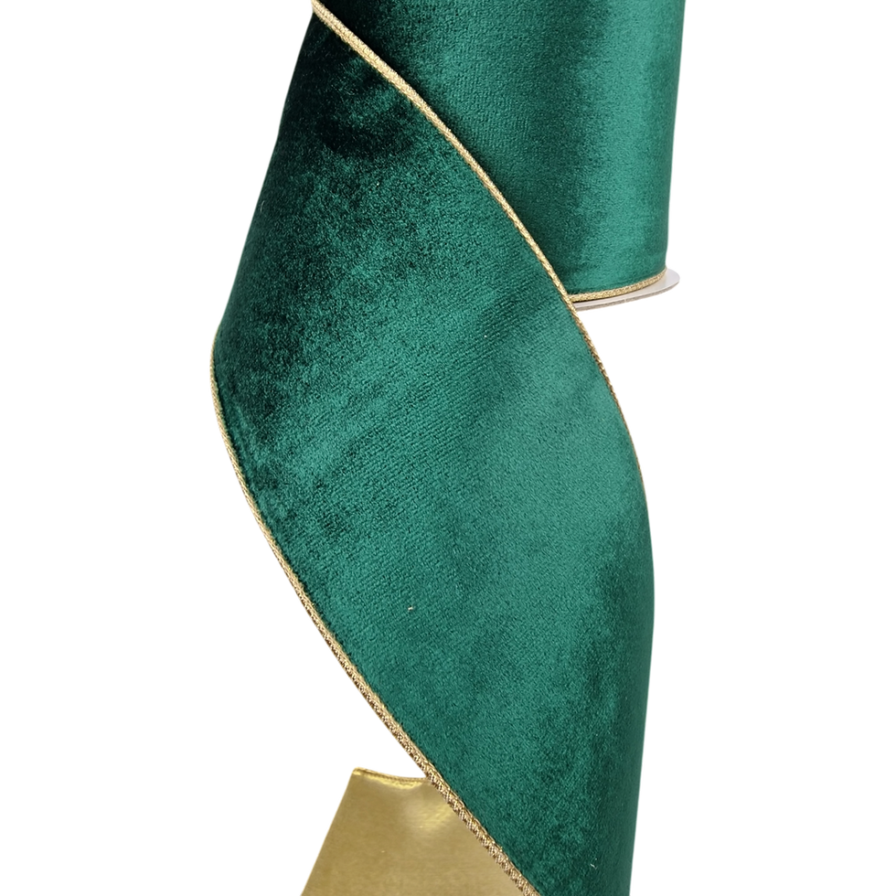 Thumbnail: Emerald Velvet Ribbon with Gold Back, 4" 10M