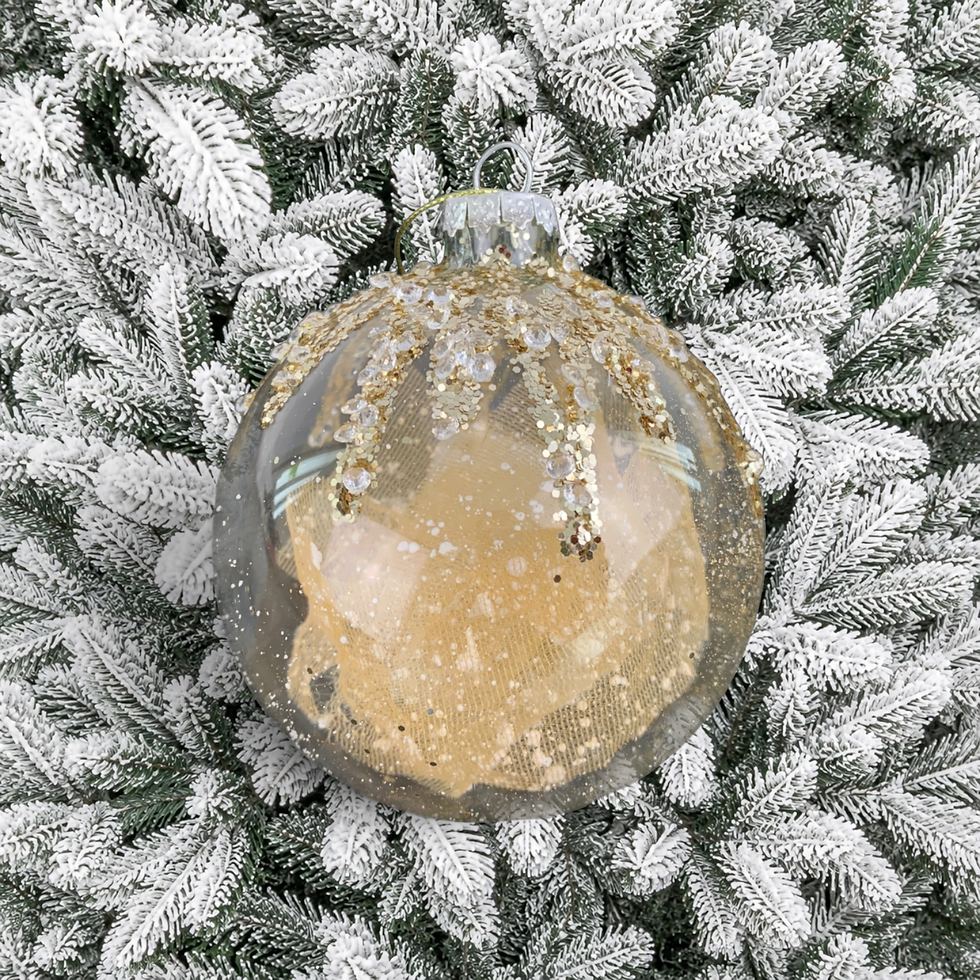 Thumbnail: Glass Bauble with Champagne and Beaded Finish - Set of 6