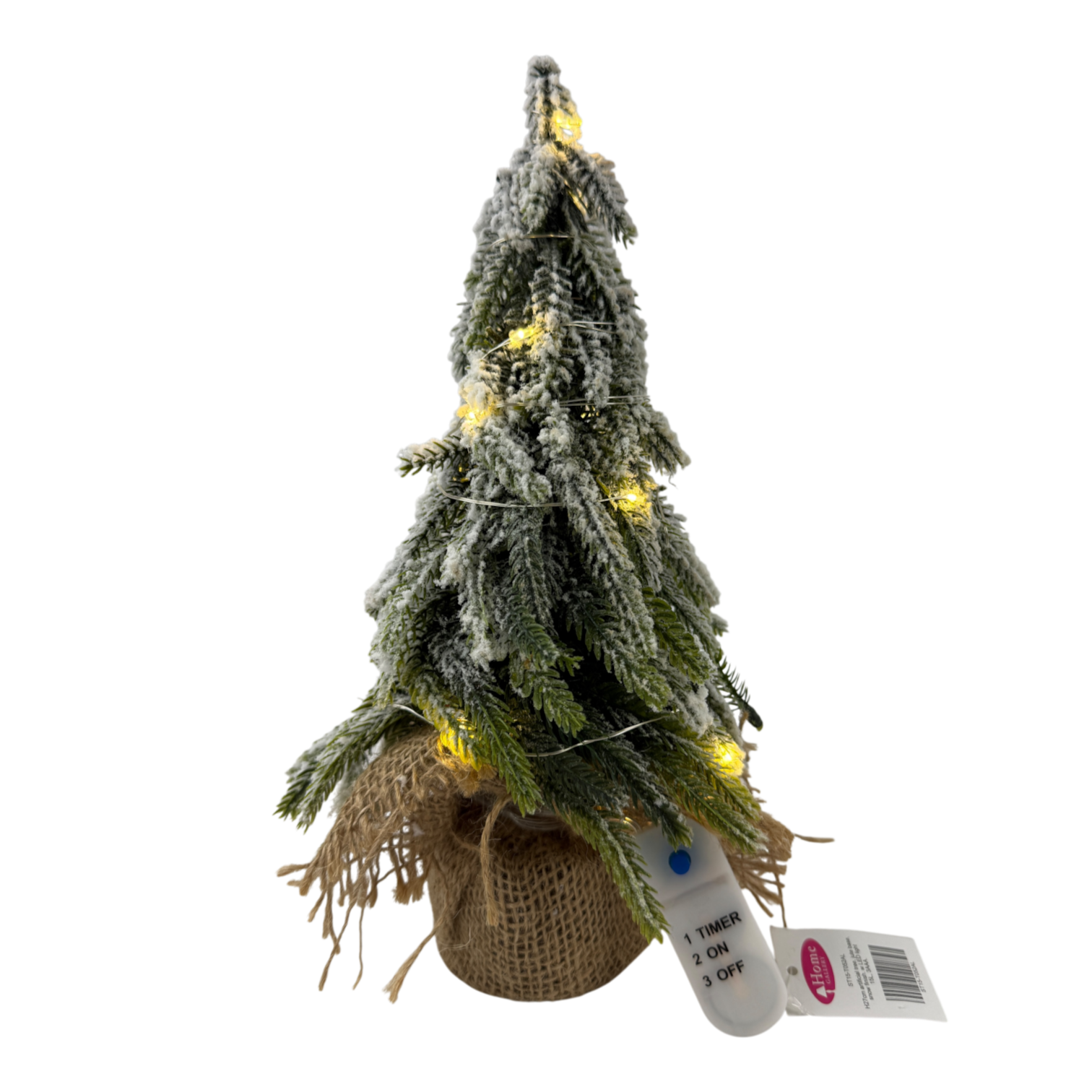 Snow-Finish Artificial Tree with Jute Base, 27cm, Pre-lit