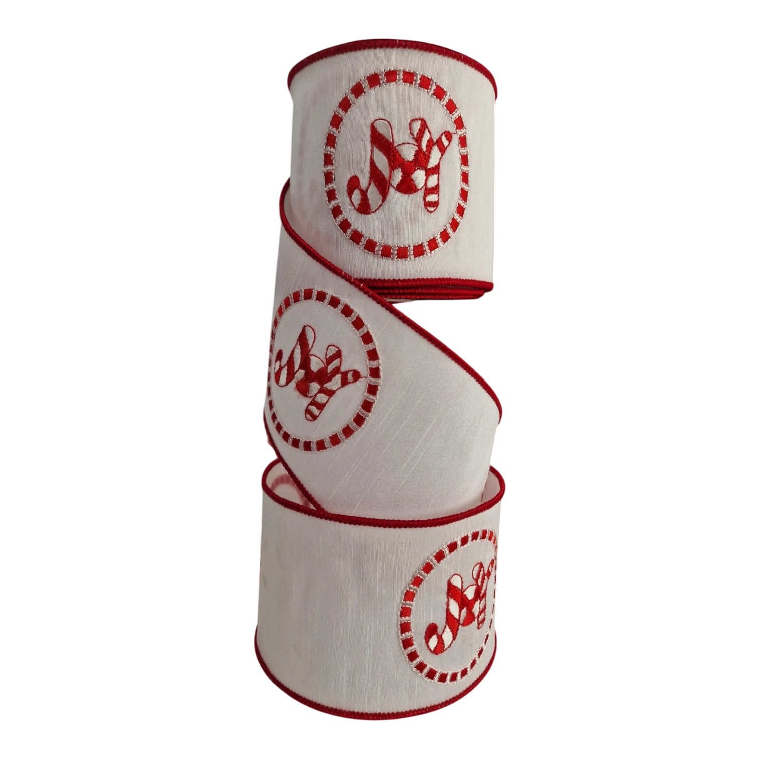 JOY Embroidery Ribbon, Red / White, 4" 10M