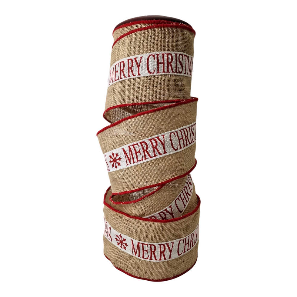 Thumbnail: Burlap Ribbon with Merry Christmas, 4" 10M