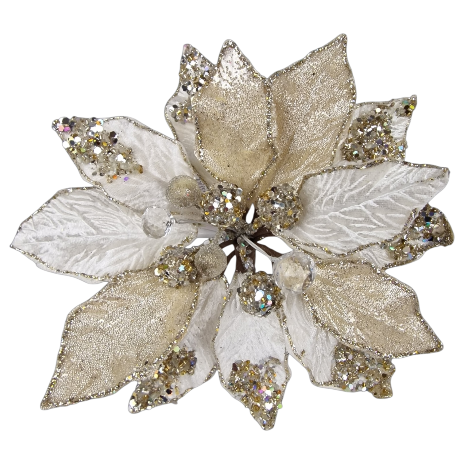 Luxury Poinsettia With Clip, Ivory / Platinum