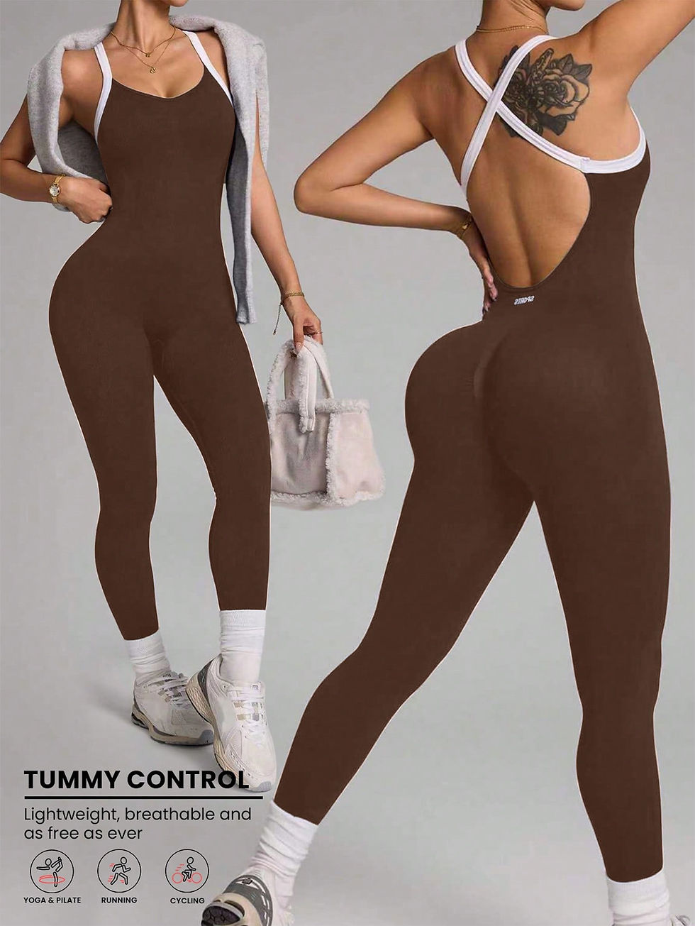 Miniatura: Cross shoulder strap pants jumpsuit yoga suit fitness suit threaded jumpsuit sea