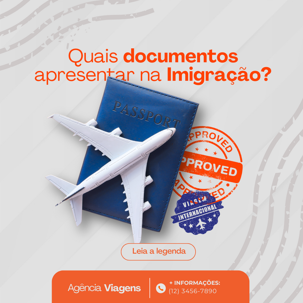 Avião e passaporte em imagem com texto: Quais documentos apresentar na Imigração?