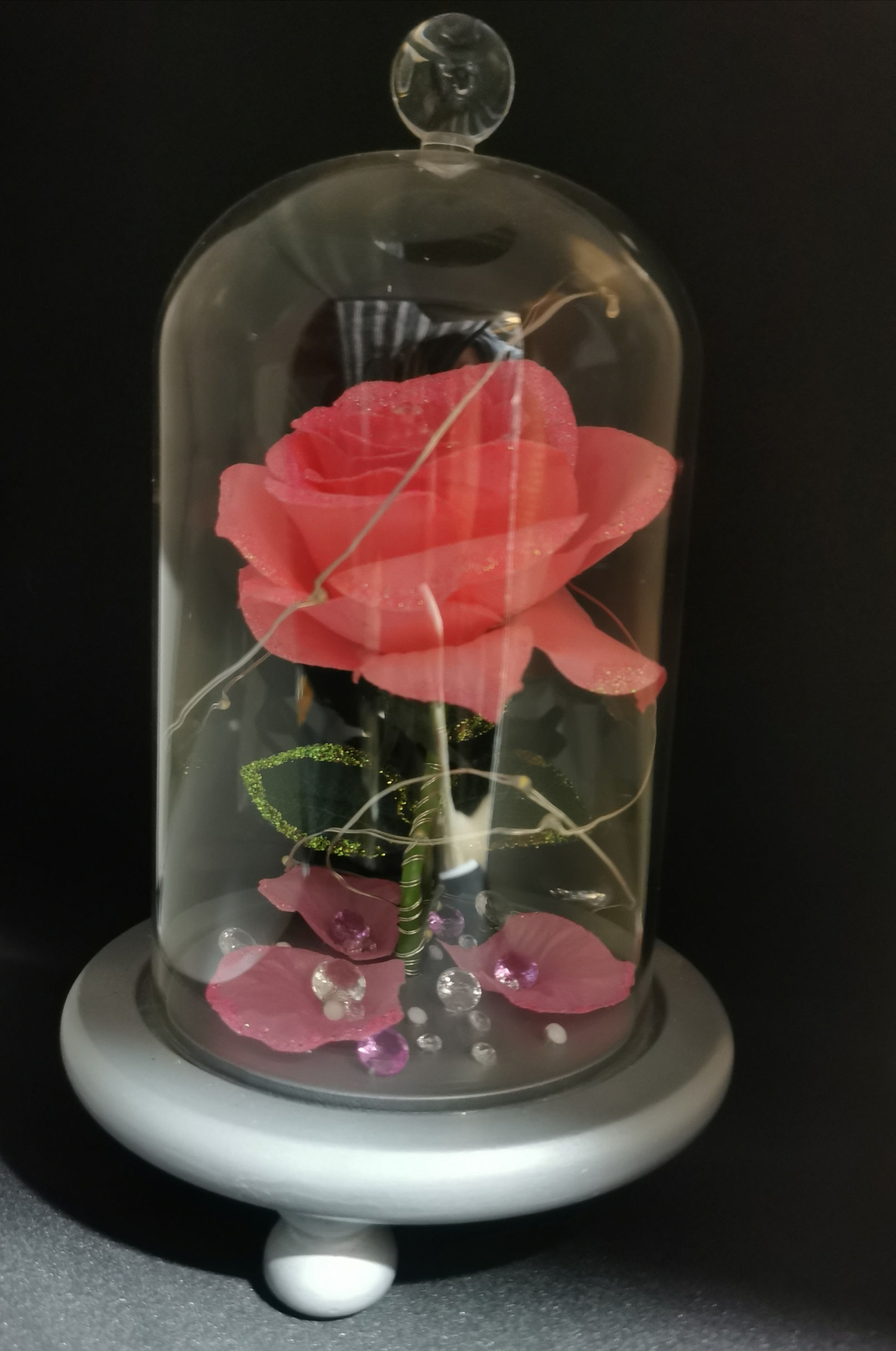 Rose in a Bell Jar LED Lamp