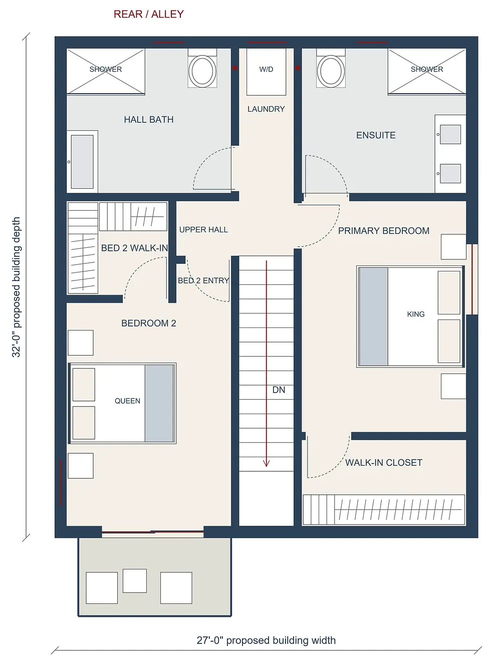 Small Home — 2 Bed, 2.5 Bath — Level 2 / Bedrooms, baths and laundry — floor plan concept by Module Building Systems.