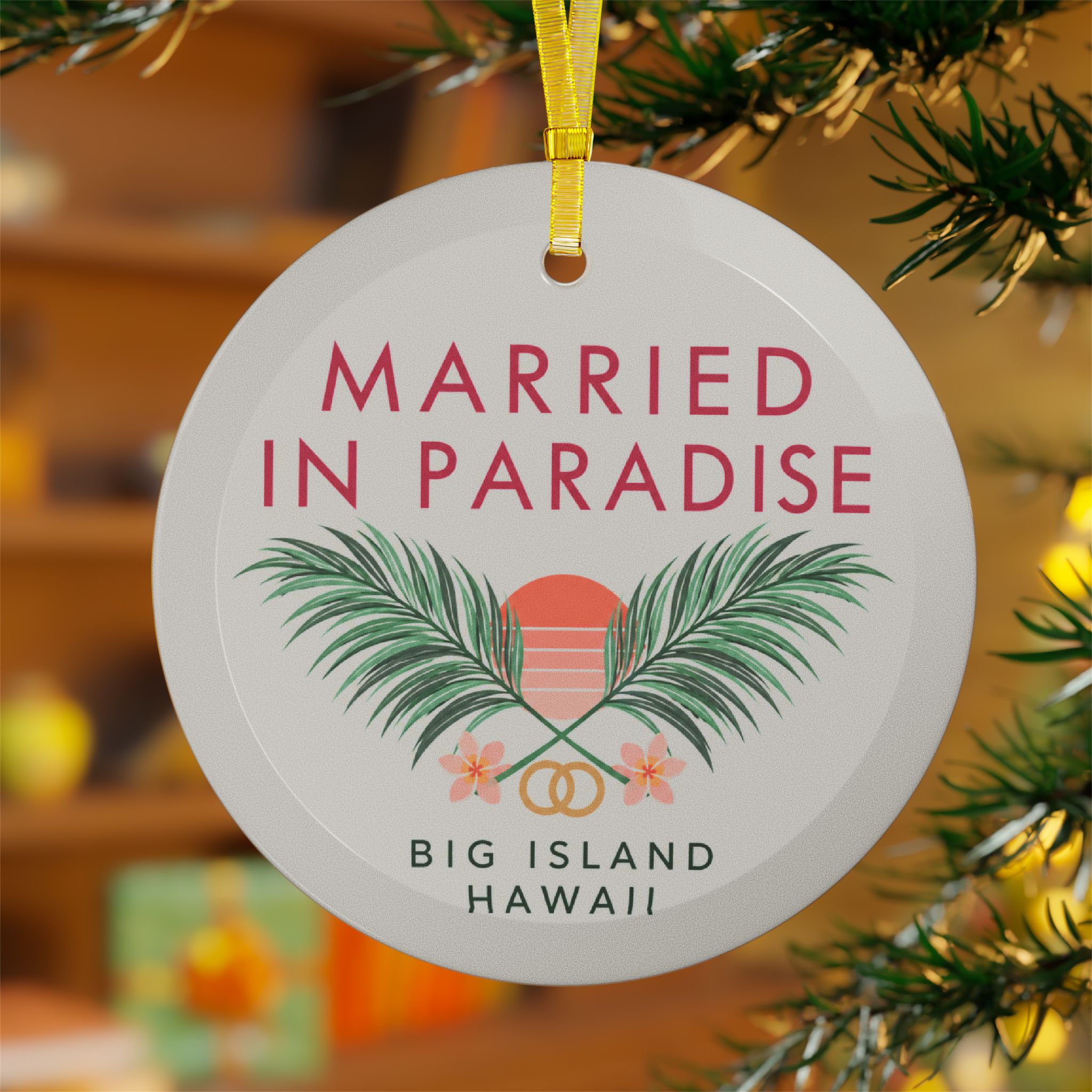 Married in Paradise - Glass Holiday Ornaments