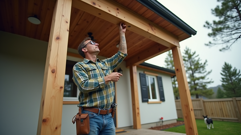 Eye-level view of a home inspector examining a property's structure