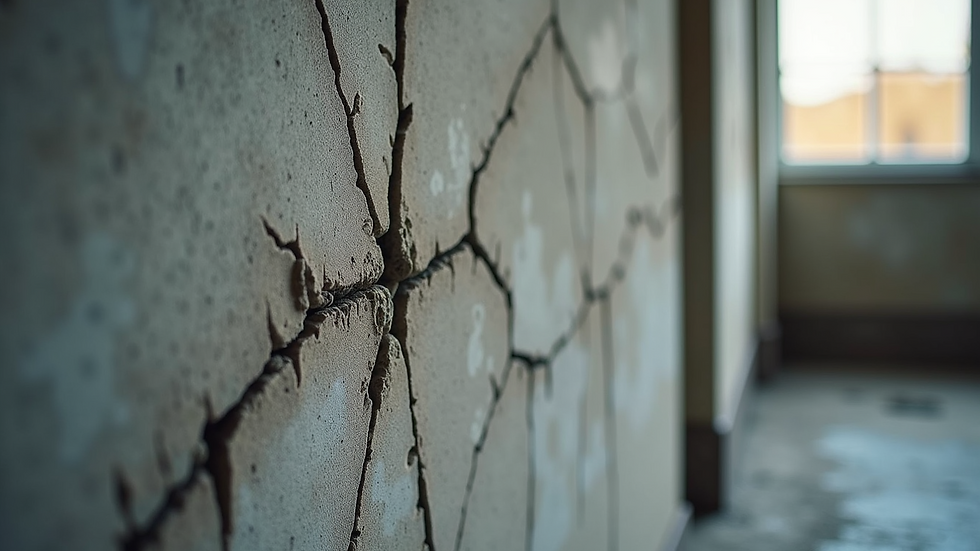 High angle view of cracked foundation wall