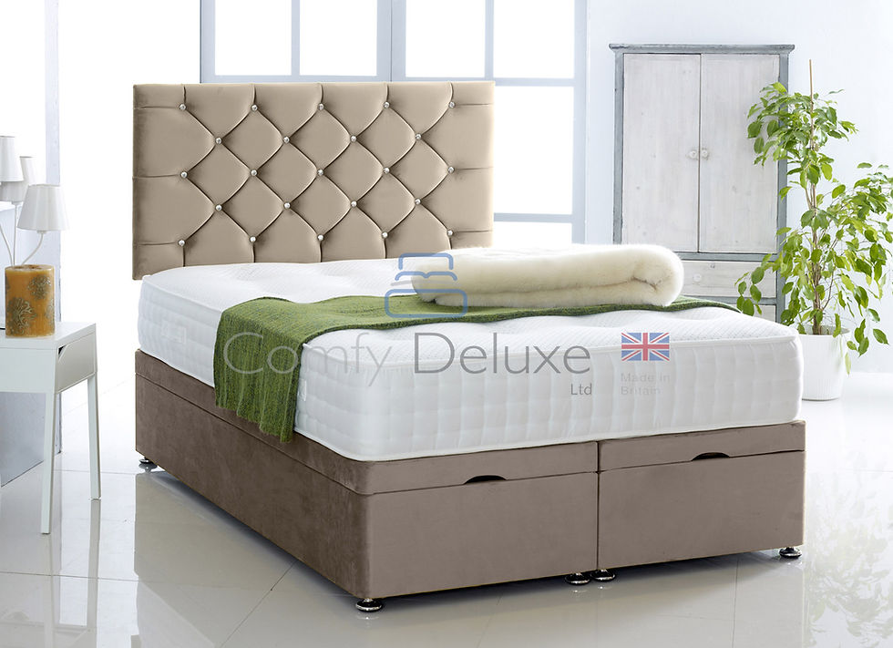 Thumbnail: Plush Velvet Ottoman Bed with Memory Sprung Mattress & Chesterfield Headboard
