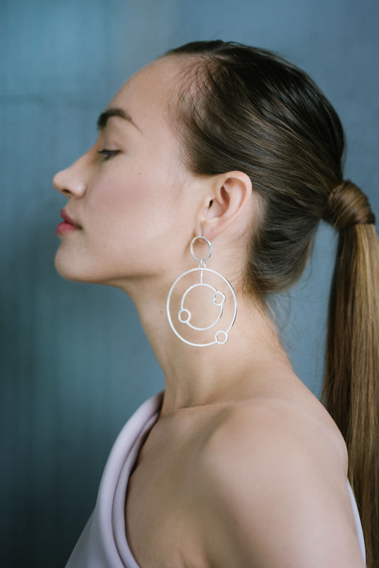 Silver double orbit hoop earrings
