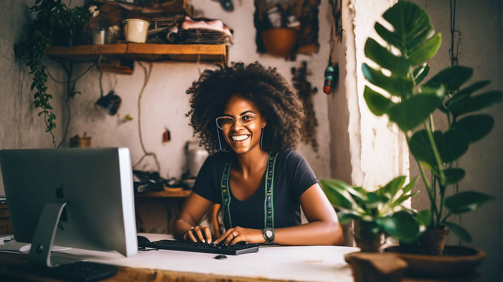 happy black woman programming code inside her home, which is a Brazilian favela.jpg