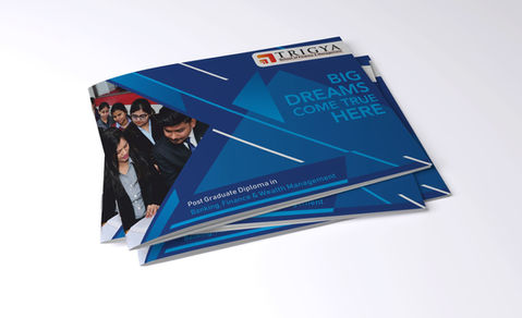 Stacked brochures with text: Big Dreams Come True Here. Brochure Design Services Delhi.