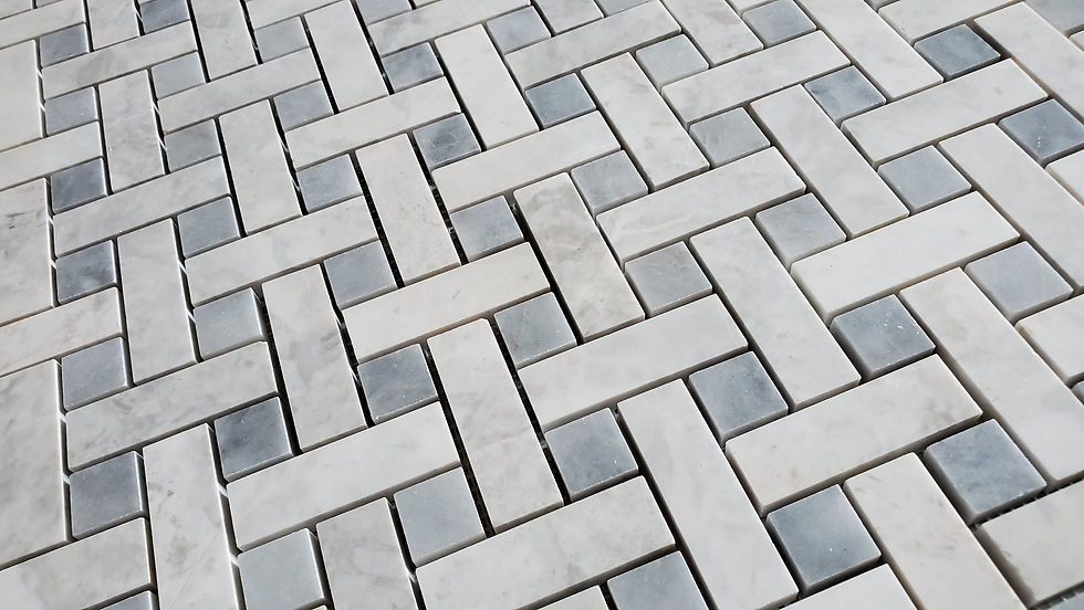 Thumbnail: Basketweave Carrara & Tahoe Honed Marble Mosaic Tile