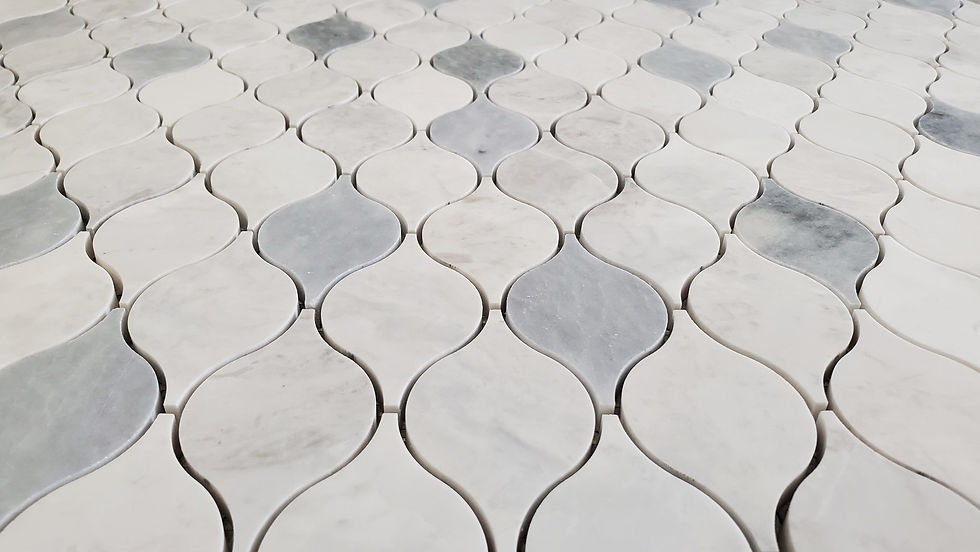 Thumbnail: Lemon Carrara & Tahoe Honed Marble Waterjet Mosaic Tile