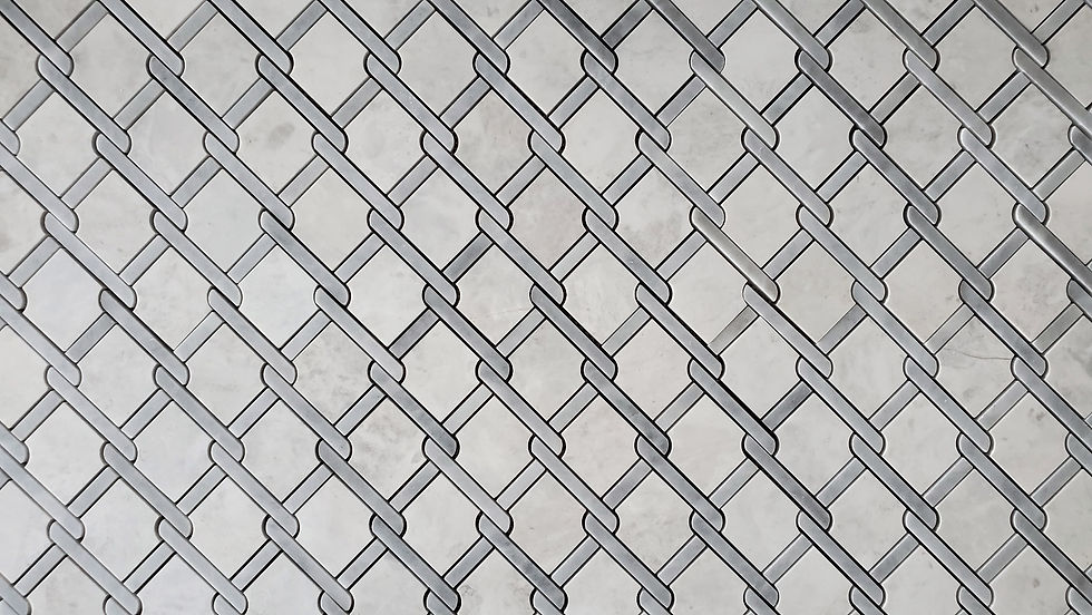 Thumbnail: Trellis Carrara & Tahoe Honed Marble Waterjet Mosaic Tile
