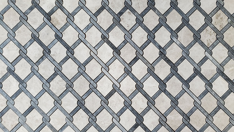 Thumbnail: Trellis Silver Shadow & Black Honed Marble Waterjet Mosaic Tile