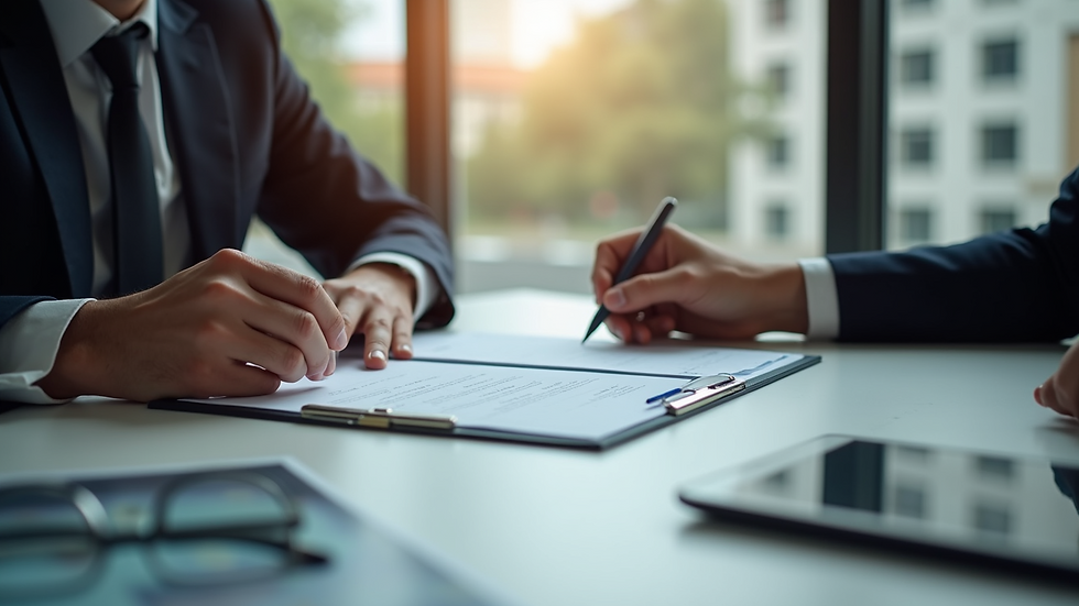 Close-up view of a business consultant explaining documents to a client