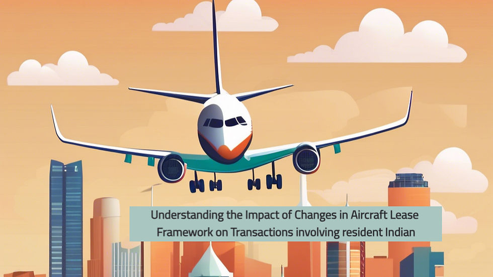 Airplane flying above a cityscape with skyscrapers, set against an orange sky and clouds. Text overlay about changes in aircraft lease.