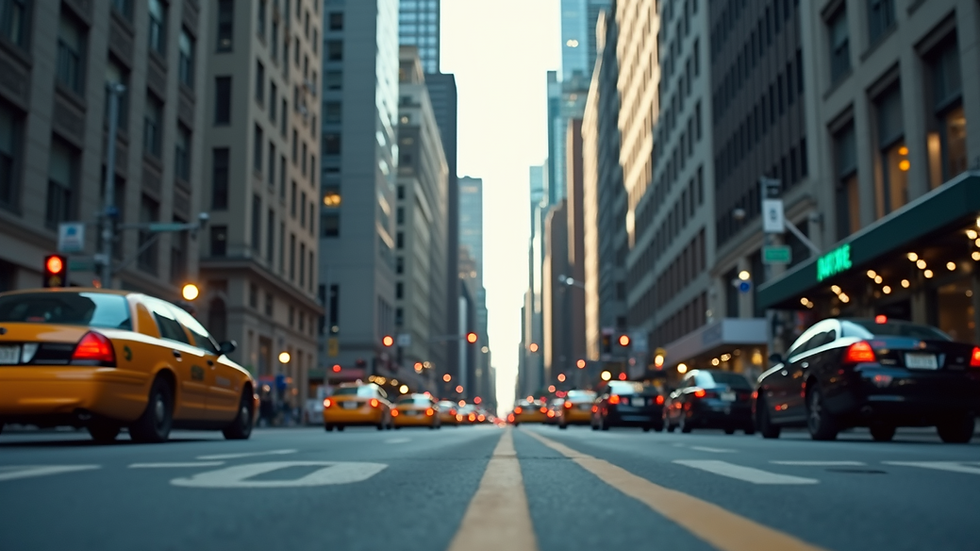 Eye-level view of a busy financial district
