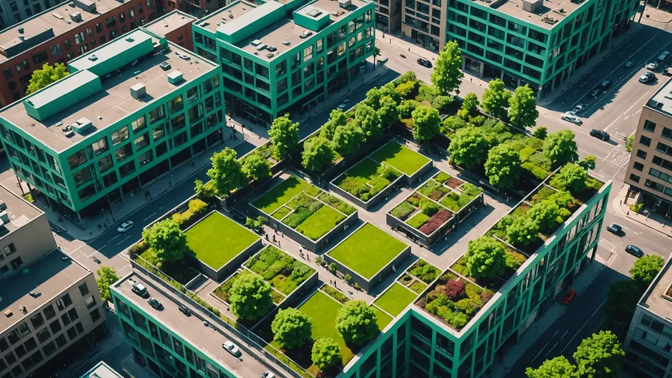 High angle view of a vibrant green urban space, showcasing a sustainable initiative