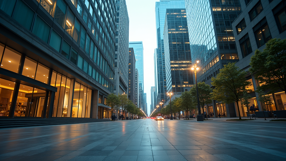 Eye-level view of financial district in GIFT City