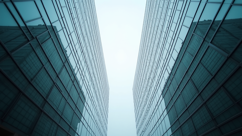 Eye-level view of modern office buildings in a special economic zone