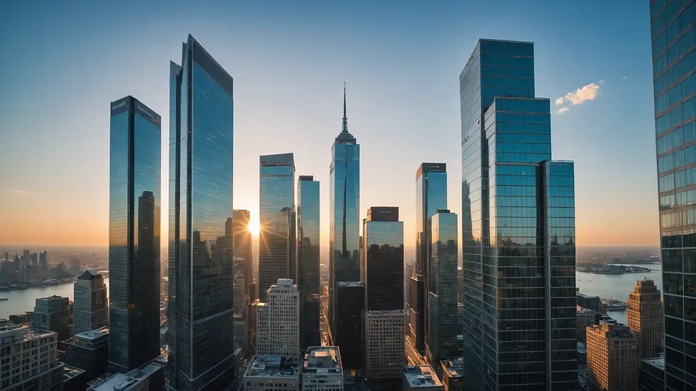 Eye-level view of modern architecture in financial district