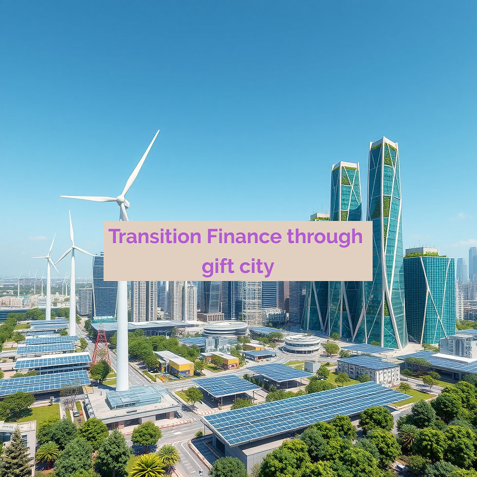 Futuristic cityscape with wind turbines, solar panels, and green skyscrapers against a clear blue sky, showcasing sustainable energy.