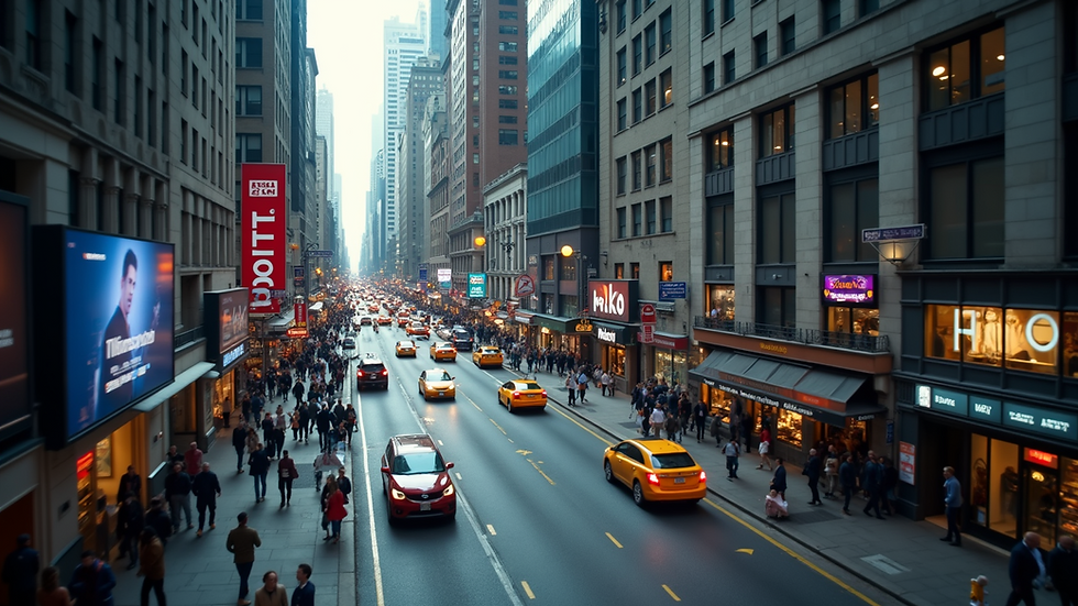 High angle view of a bustling financial district