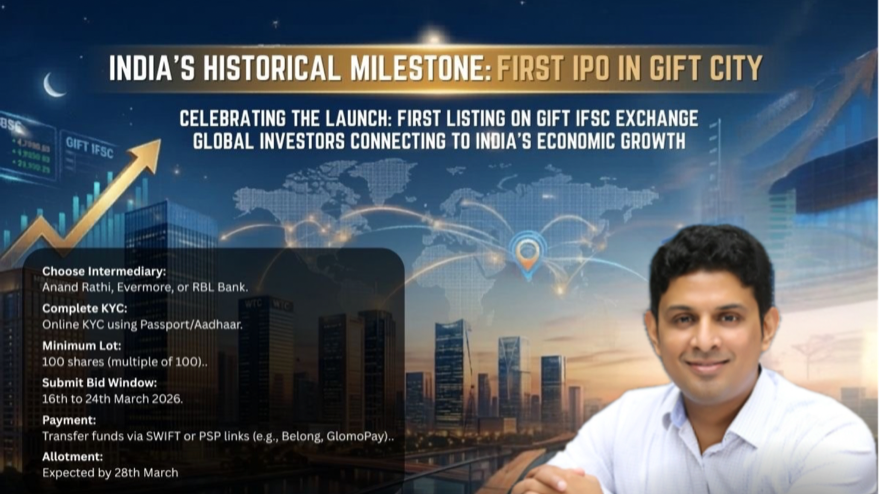 Eye-level view of modern office buildings in GIFT City financial district