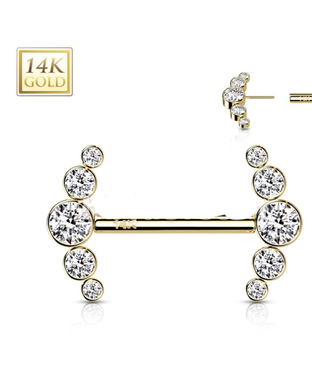 14kt solid gold nipple bar