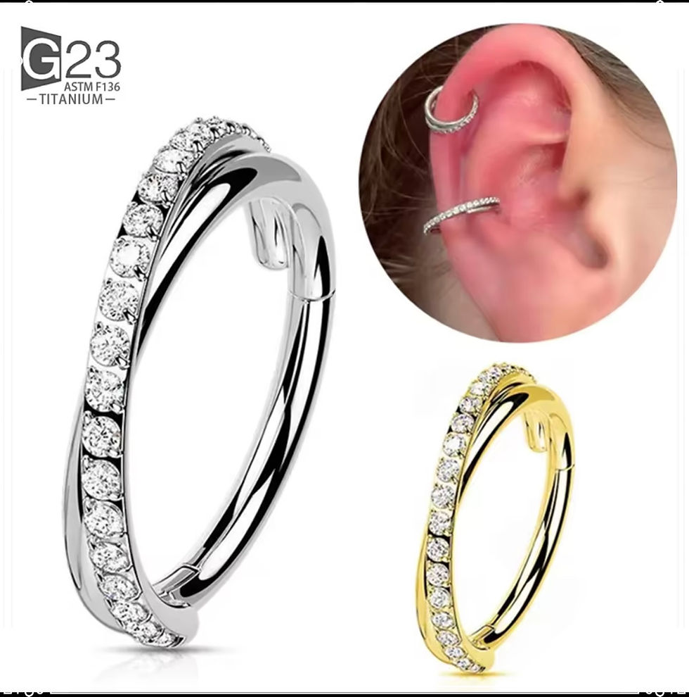 Thumbnail: Titanium double twist with gems hinged ring