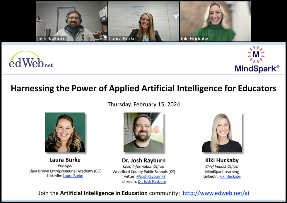 Harnessing the Power of Applied AI for Educators speakers Laura Burke, Dr. Josh Rayburn, and Kiki Huckaby