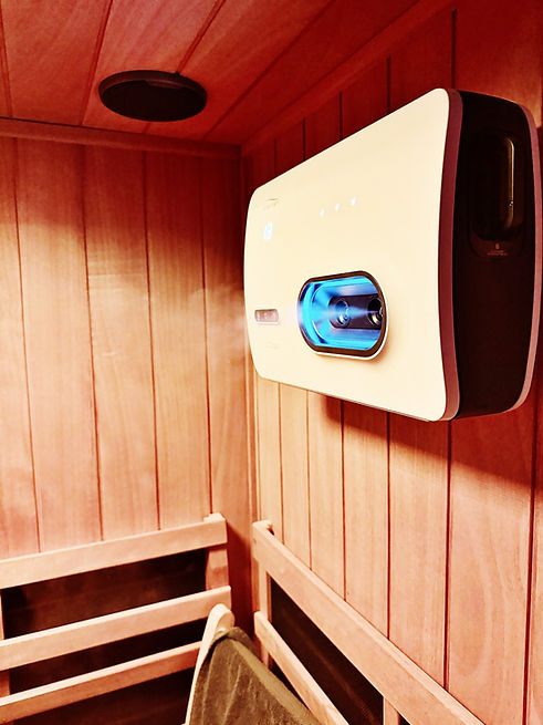 Halogenerator dispensing salt therapy inside infrared sauna at The Well Haus in Mt. Juliet, TN