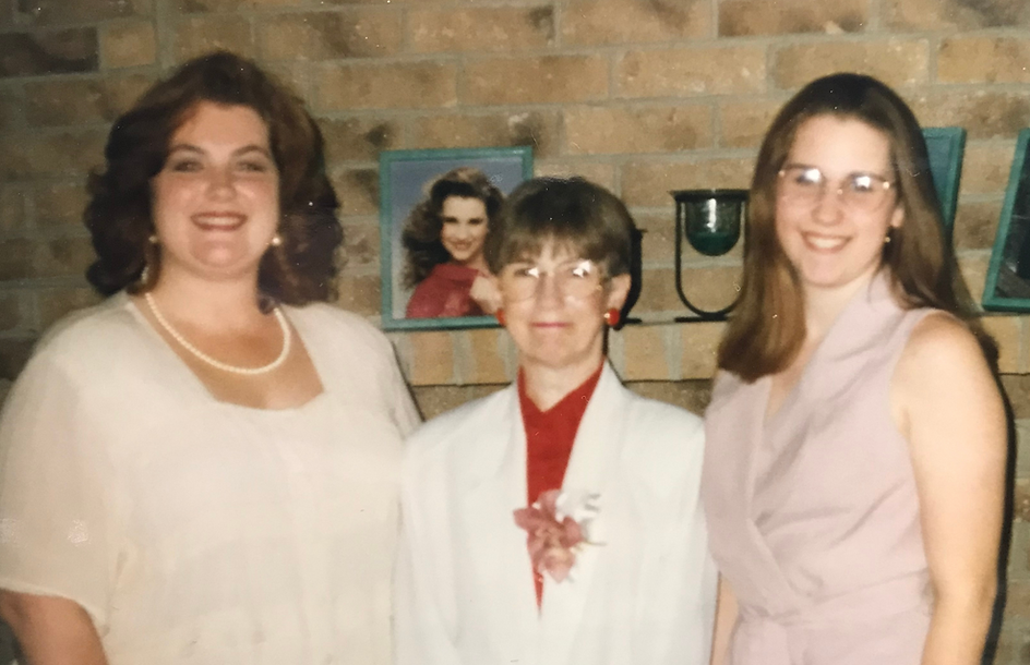 Kathy, her sister Missy, and their mom Joyce sharing a joyful Mother’s Day moment—celebrating love, family, and the heart that held them all