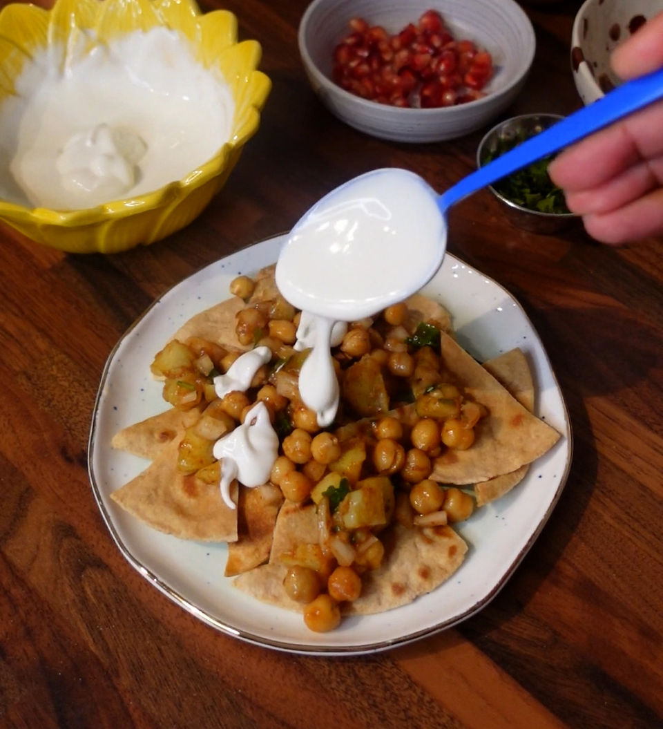 assembling chapati roti chaat