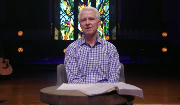Senior Pastor John Ortberg Jr., preaching in June, 2020. He allegedly protected his son, and allowed him to work with children for years after knowing he was attracted to children. (Source: YouTube/Menlo Church)